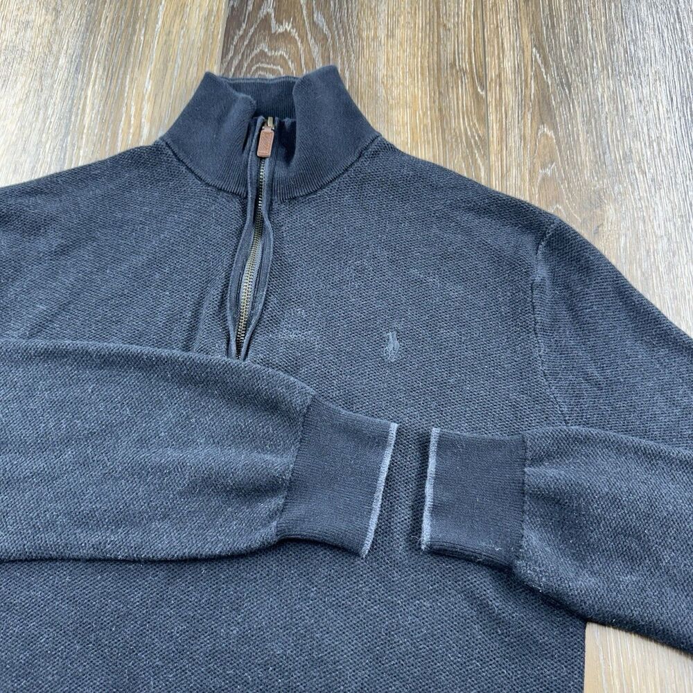 Vintage Polo Ralph Lauren Sweatshirt Mens M Black Pony 1/4 Zip Sweater Pima